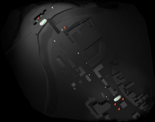3D visualisierter Stadtgrundriss von Feldbach Austria. Aussschnitt zwischen Bahnhof und Busbahnhof